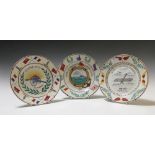 Three French pottery plates, each painted commemorating the Army, Navy and Air Force 1914-1915,