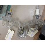 A pair of two branch cut glass wall lights with lustre drops (2)