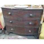 A Regency mahogany bowfront chest of three drawers, 89cm high x 93cm wide