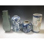 Four various Chinese vases, the tallest celadon glazed, 35cm high