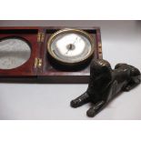 A mahogany cased aneroid barometer by E. J. Dent, Paris, together with a brass model of a sphynx (2)