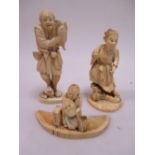 Japanese ivory fishermen and two other figures (3)