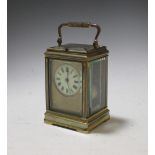 A French carriage clock, circa 1880 with repeat button and gong strike, with replacement platform
