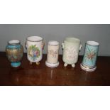 Five various floral spill vases, the tallest with a pale blue ground, 11.5cm high (5)