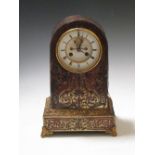 A late 19th century Boule inlaid mantle clock with eight day movement