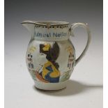 An early 19th century jug moulded with admiral Nelson and Captain Berry, 15cm high