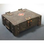 A small 20th century treasure chest with inset enamelled plaque, ash lined, 9 x 26 x 22cm