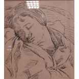 Bernard Adeney (1878-1966) Portrait of a sleeping woman, pen and ink, signed, 20 x 18cm