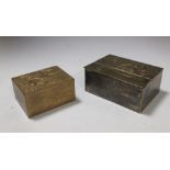 Two gilt metal boxes featuring a horse jumping and a horse's heads