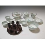 A John Meir and Son 'Laconia' pattern green printed part child's teaset and turned wooden set of