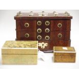 A shaped elm workbox with stud decoration and two fish skin cigarette boxes (3)