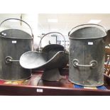 Four steel fire buckets