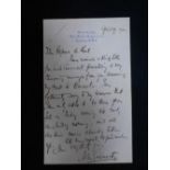 GALSWORTHY (John; English novelist and playwright, 1867–1933) Autograph letter signed, to