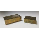 An early 20th century brass rectangular box, the lid with applied relief plated profile of a