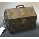 A late 20th century treasure chest inset with two plaques by Stanislav Sucharda, 'In the Forest' and