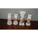 Four Paris painted porcelain spill vases, the tallest with a beaded rim, 13.5cm high (4)