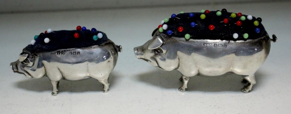 Two silver pincushions modelled as pigs, one by S&Co?, Birmingham 1904, 8.2cm long; the other by - Image 2 of 5