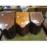 Three various George III mahogany knife boxes, some repairs and faults, the tallest 37cm high (3)