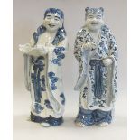 A pair of Chinese blue and white scholar figures