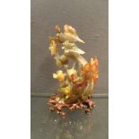 A Chinese agate group of birds and flowers, 20cm high