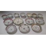 Seven New Hall tea bowls and saucers (14)