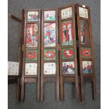 A Chinese eight fold screen inset with painted marble panels, each wooden fold 70 x 12.5cm (in two