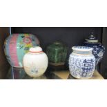 Five Chinese jars, three with covers