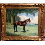 Major Cecil Wilson (British, fl.1901-1926) - A bay racehorse in a parkland vista, oil on canvas,