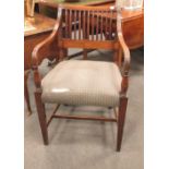 A Regency inlaid mahogany open armchair, together with a reproduction sofa table