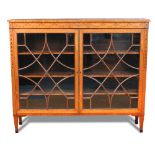 An Edwardian satinwood china cabinet, marquetry inlaid with neo-classical urn and swag decoration,