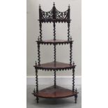 A Mid Victorian rosewood corner whatnot, together with a Victorian rosewood pole screen