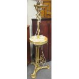 An onyx and gilt metal standard lamp and a brass oil lamp and shade (2)