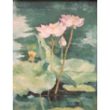 Modern British School (20th Century), Lotus flowers, signed with initials "ACQ", oil on canvas, 49 x