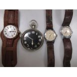 A blackfaced pocket watch, Rotary and two other wristwatches (4)