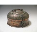 A late 19th century copper incense container, 24cm diameter