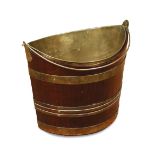 A brass bound mahogany chestnut bucket, with brass liner and swing handle 33cm high x 39cm wide