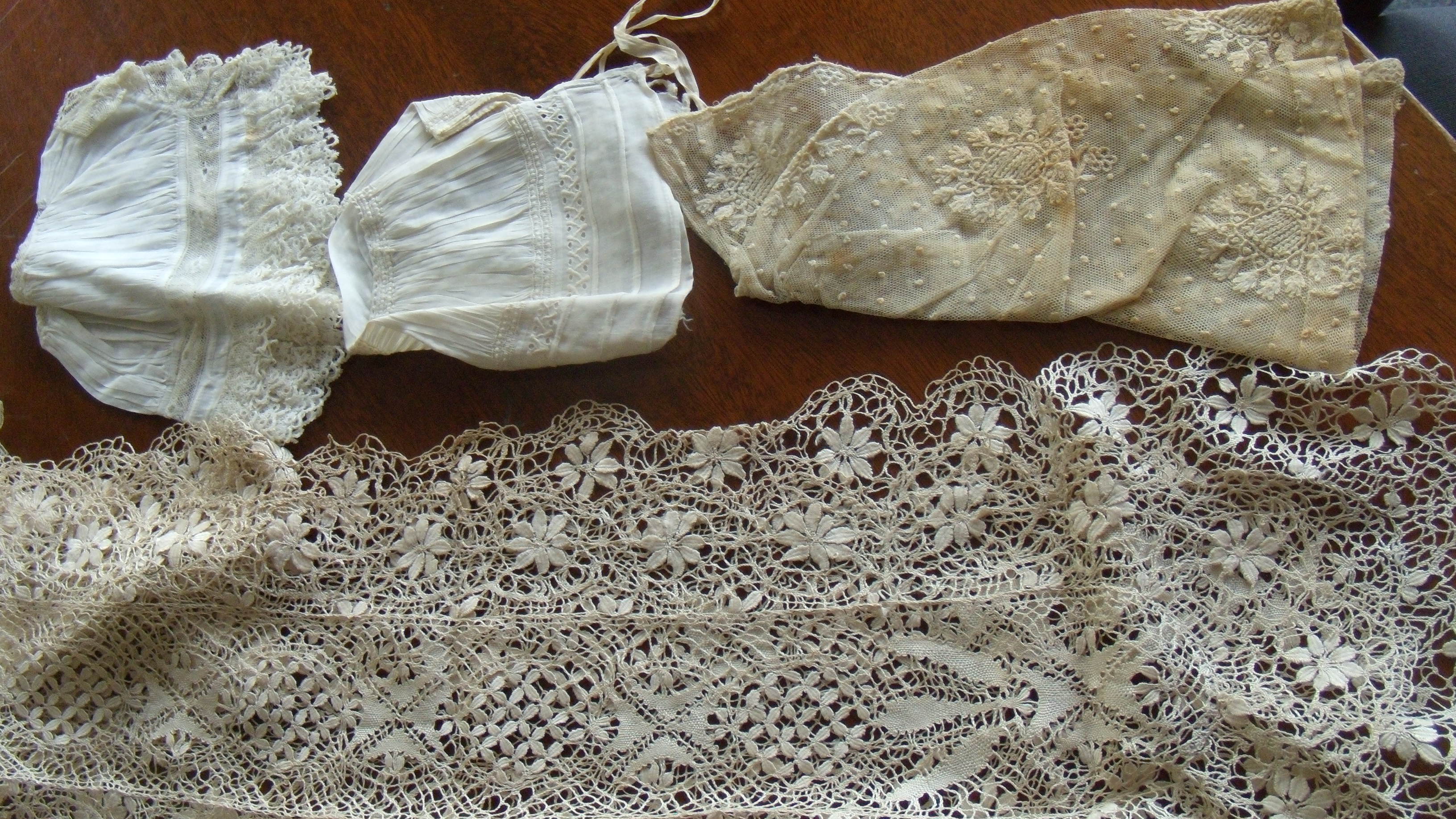 A box of lace collars, three caps, lace tape and panels - Image 3 of 7