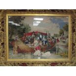 A Victorian woolwork picture of King Charles 1st on the Thames, in gilt frame