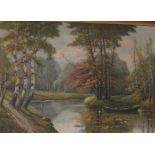 Alex Blaetter (20th Century) - River Scene with a moored rowing boat, signed lower right, oil on