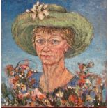 Lois Tilbrook (British, 20th Century) Self-portrait of the artist in a hat, signed on the reverse "