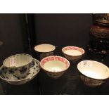 Two pairs of 18th century Chinese tea bowls, another and a small dish (6)