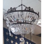 A cut glass basket ceiling light