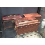 A Regency rosewood sarcophogus tea caddy and two George III examples in need of repair (3)