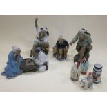 Four Guangdong pottery figures together with other oriental wares