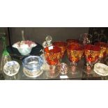 Various 1970's coloured glass art bowls and various glassware