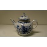 A Bow blue and white tea pot and cover (2)  The rims of both the cover and pot have restoration as
