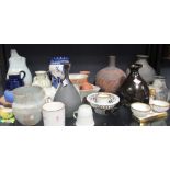Pottery and porcelain vases and cups, a painted coffee can and Studio pieces (quantity)
