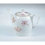 A Lowestoft tea pot and cover painted in pink and gilt with flower stems (2)  A rim chip and