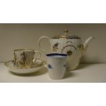 A Salopian tea pot and cover, coffee cup and saucer together with a blue and white coffee cup (5)