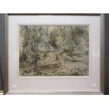 John Charles Moody RI RE PSGA (1884-1962), Landscape with stream, watercolour, signed, 32 x 45cm